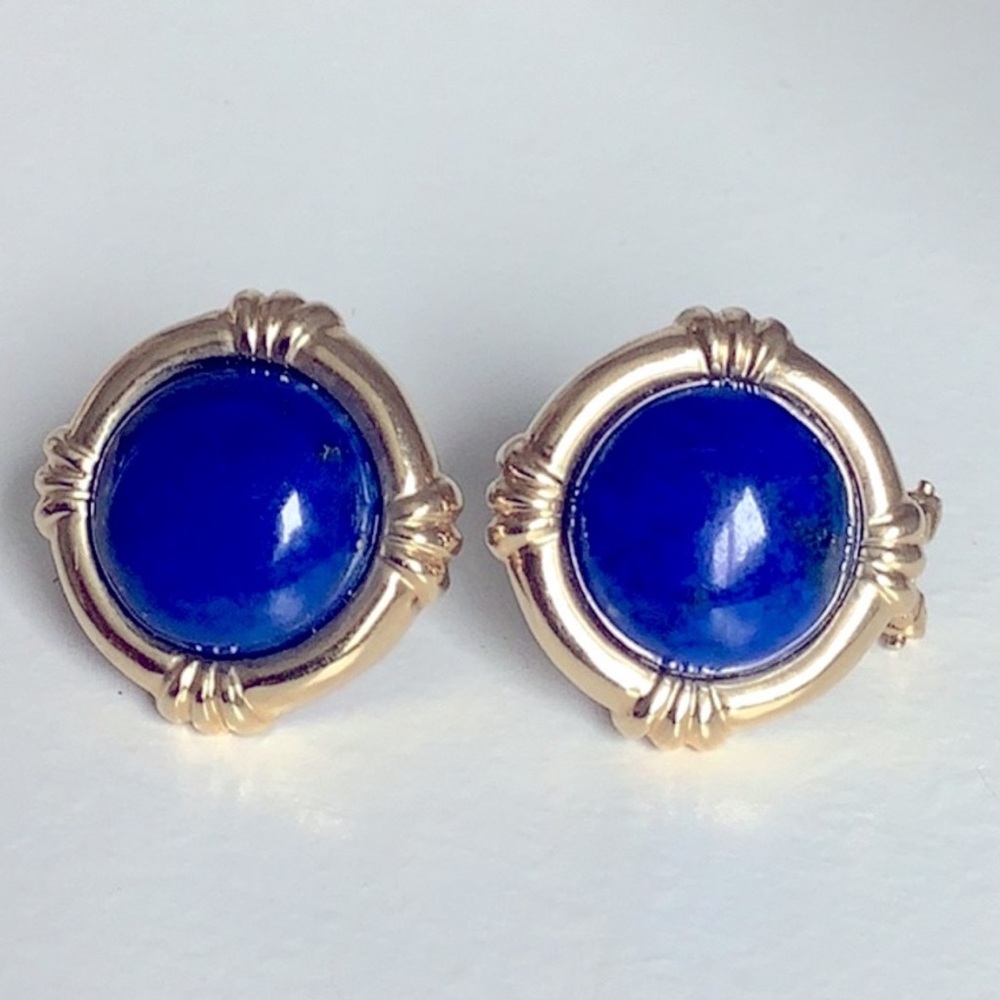 14k Gold and Blue Stud Earrings